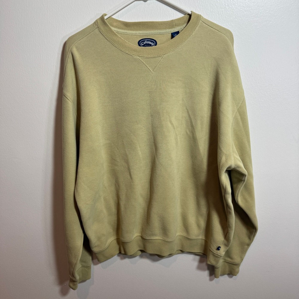 Vintage Callaway Golf Sport Sweatshirt Mens Medium Tan Khaki Ribbed Crewneck